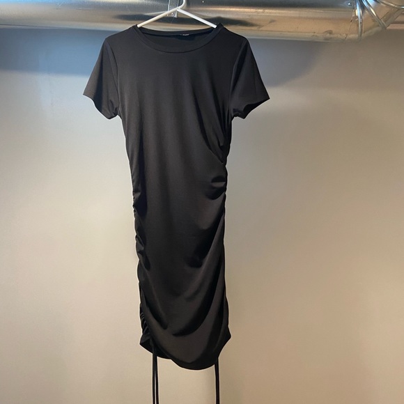 Side Drawstring Black Midi Dress - Picture 5 of 7